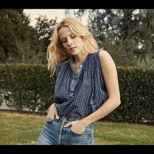 Doen Darjeeling Top in Dark Navy Block Print